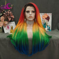 Celebrity Rainbow Synthetic Lace Front Wig Long Straight Hair Multicolor Wigs for Party Colorful Wig
