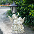 Resin Cherub Statue with Lantern & Book Hand-painted Artistic Design Feng Shui Garden Decorative Outdoor Statue