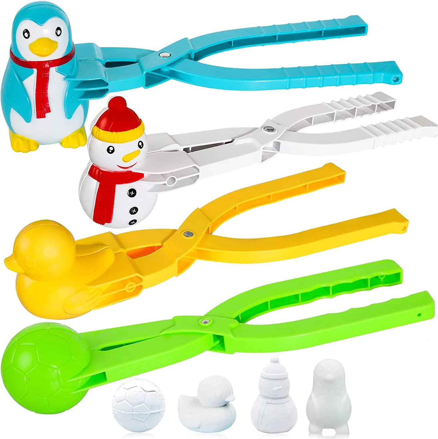 4 Pack Snowball Maker Snow Ball Toys with Handle Winter Outdoor Snowball Fights Maker Tool Clip for Kids