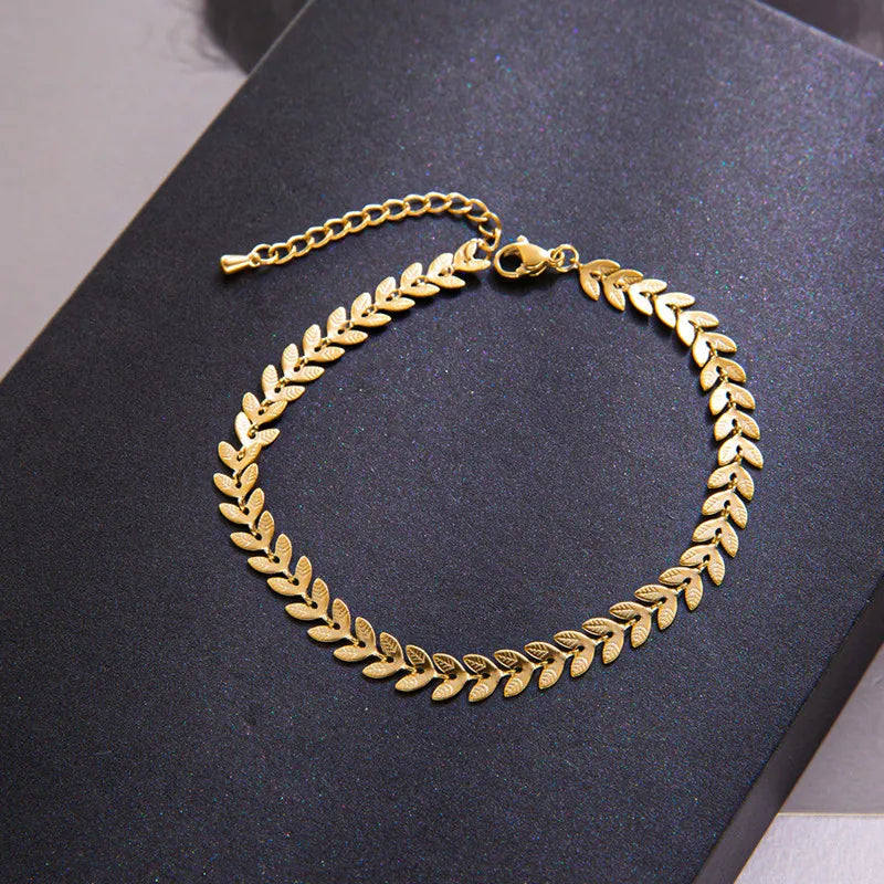 HOVANCI Beach Theme Jewelry Novelty Plus Size Stainless Steel Water Resistant Wheatleaf Anklet