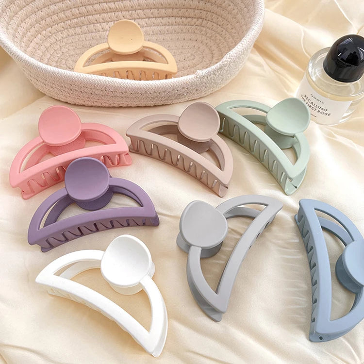 Korean-Style New 9CM Morandi Color Simple Hair Claw Frosted Texture Semi-Circle Ponytail Hairpin for Bath Use