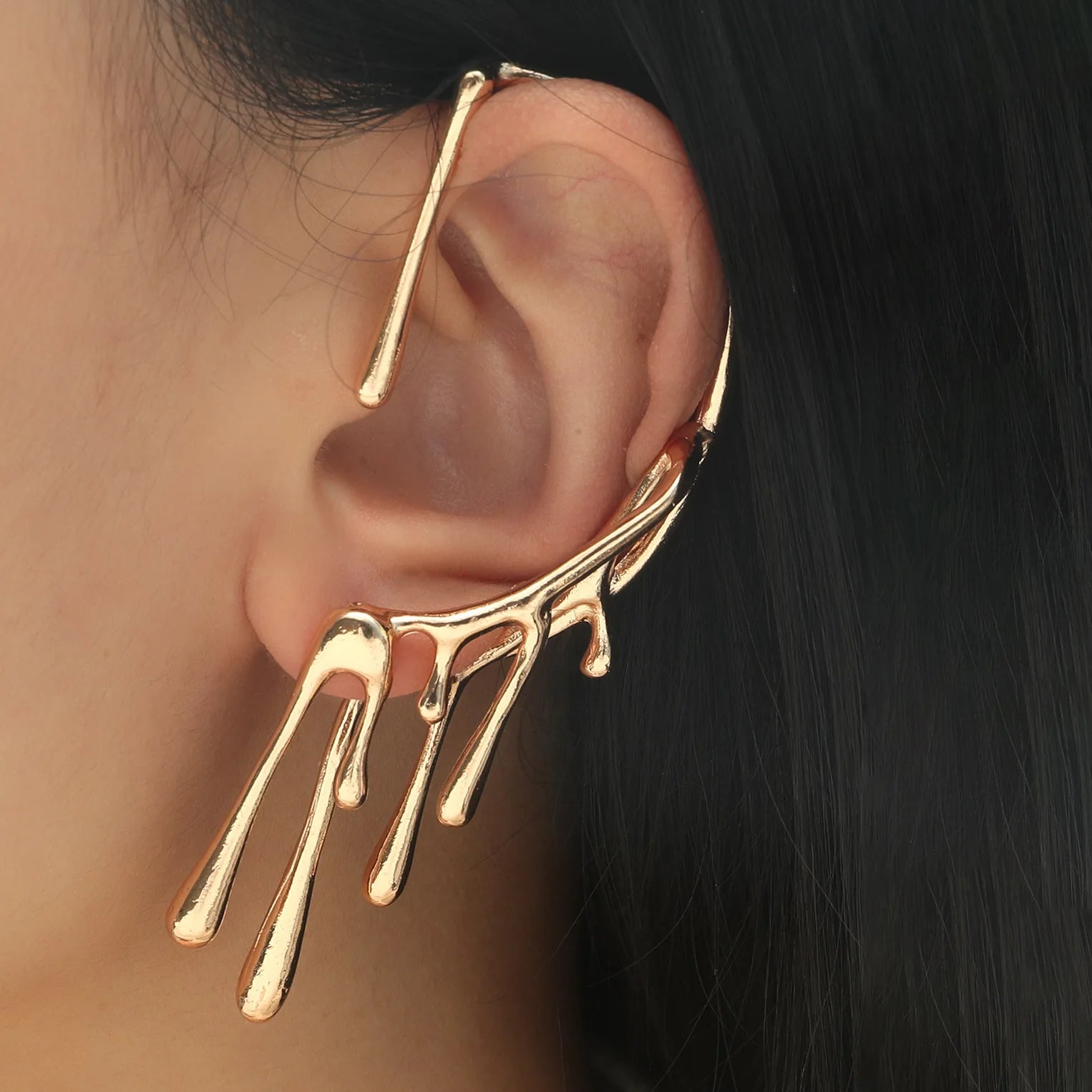 Wholesale Irregular Lava Cuff Earrings Personality Gold Plated No Piercing Geometric Drip Wax Design Earring for Women Girl