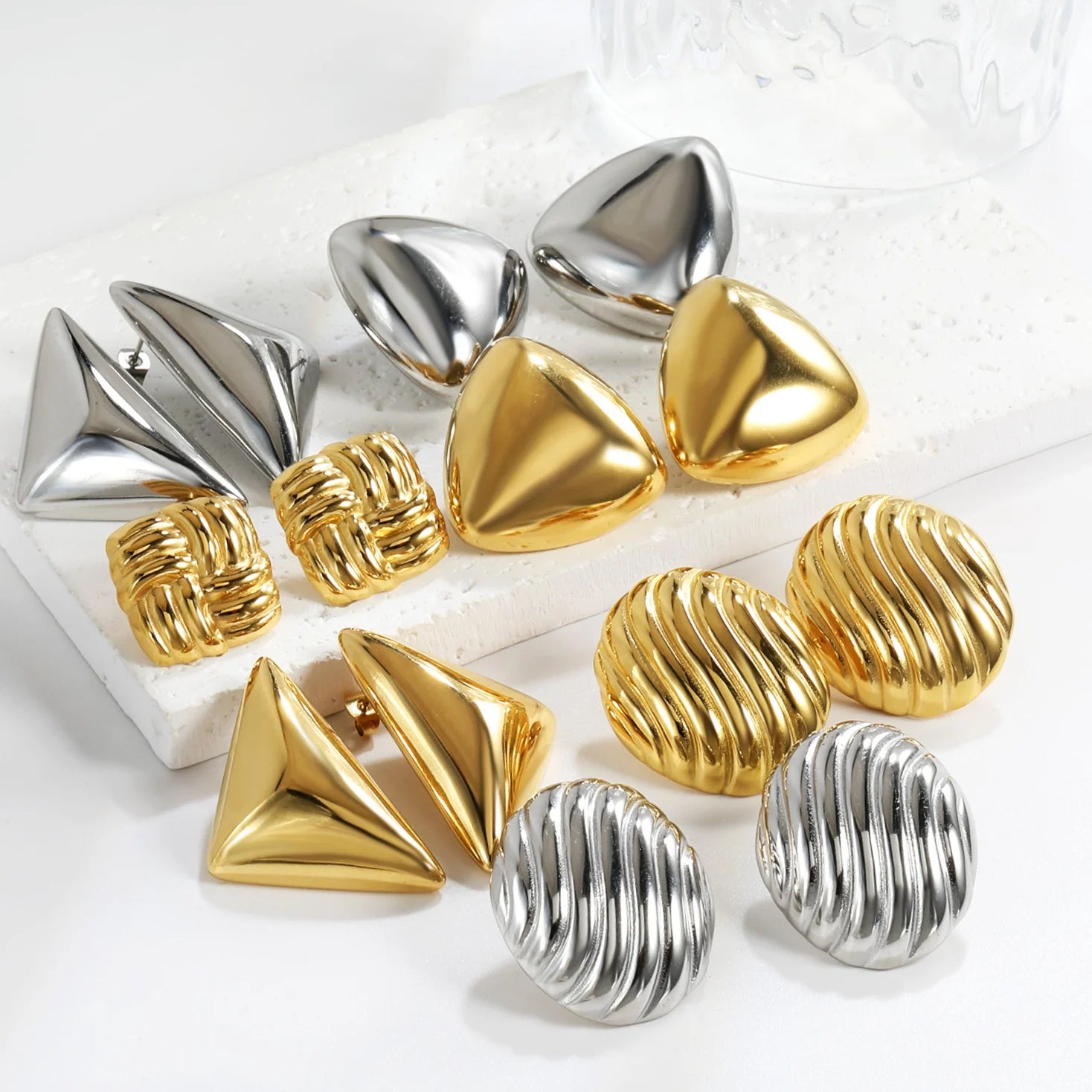 Personalized Custom Geometric Fashion Jewelry Stud Earrings PVD 18K Gold Plated Earrings Stainless Steel Earrings Set for Women