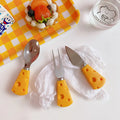 SOLHUI Promotional Wholesale Kitchen Cheese Knife Set Stainless Steel Cheese Fruit Fork with Shovel Spoon and Plastic Handle