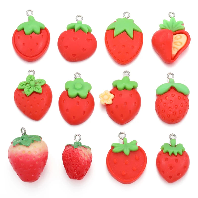 12 Styles Red Strawberry Charm for Earring Necklace Pendants DIY Craft Jewelry Making Accessories W349