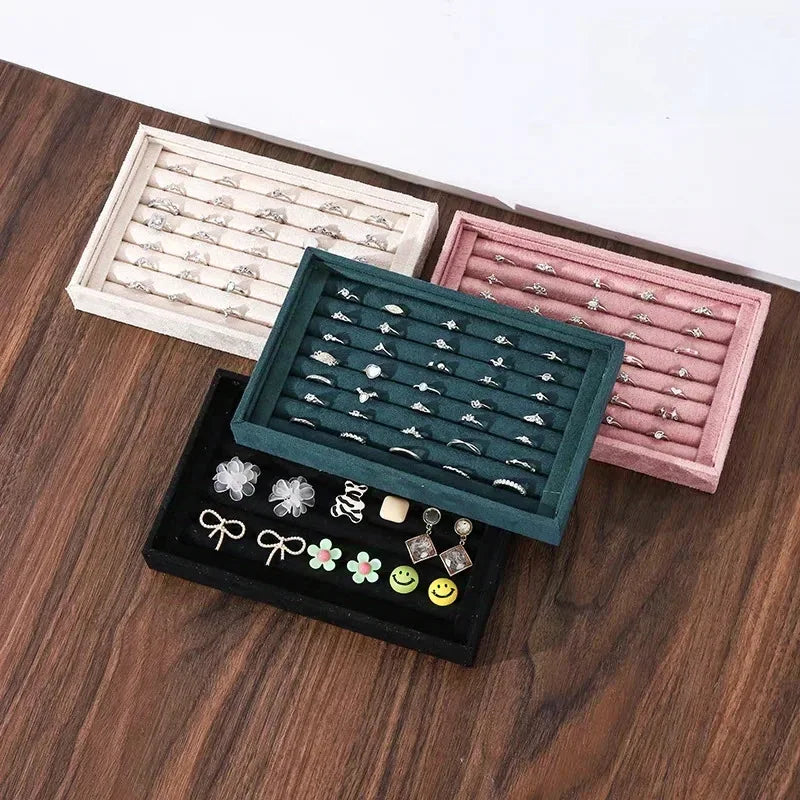 Fashion Velvet Multi Slots Ring Display Tray Earrings Jewelry Counter Display Plate Bracelet Jewelry Window Tray
