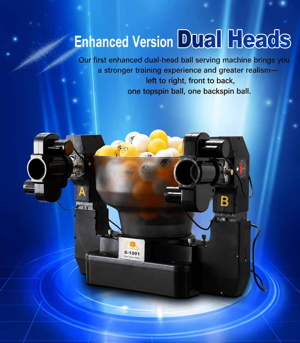 Huipang S1001 Dual-Head Table Tennis Robot Professional Heavy Duty Ping Pong Serving Machine Club Grade Ball Launcher 12KG