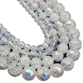 Wholesale 6/8/10/12mm Round Plated AB White Snow Cracked Crystal Stone Beads for Jewelry Making MegaBDM