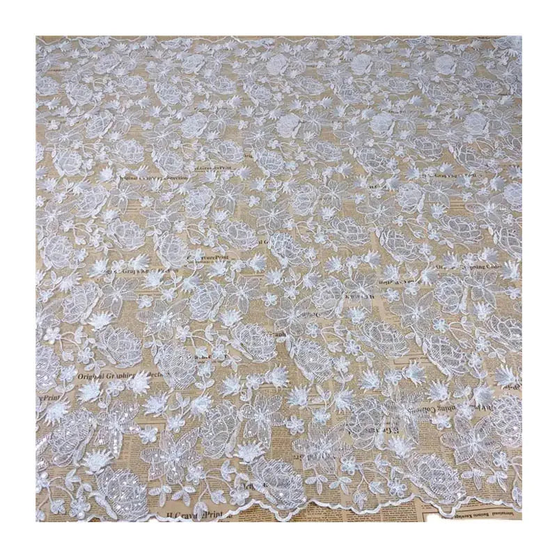 Wholesale Unusual Tulle Mesh Cord Spangle Flat Embroidered Sequins Knit Lace Fabric for Women