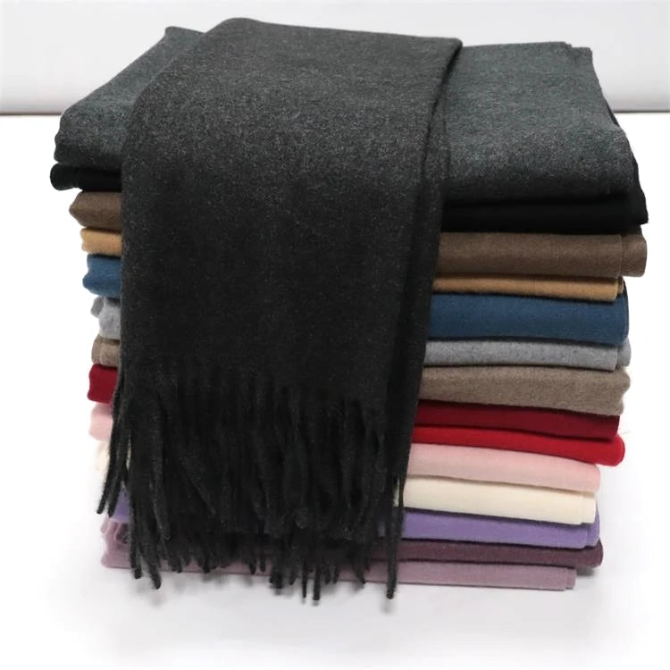 2023 Women's Winter Warm Wool Polyester Scarf Solid Color Fashionable Hot Lady Design Adult Sheep Type Wholesale 180x32cm Long