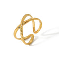 Wholesale Stainless Steel Gold Plated Textured Double Cross Finger Rings Tarnish Free Jewelry for Ladies