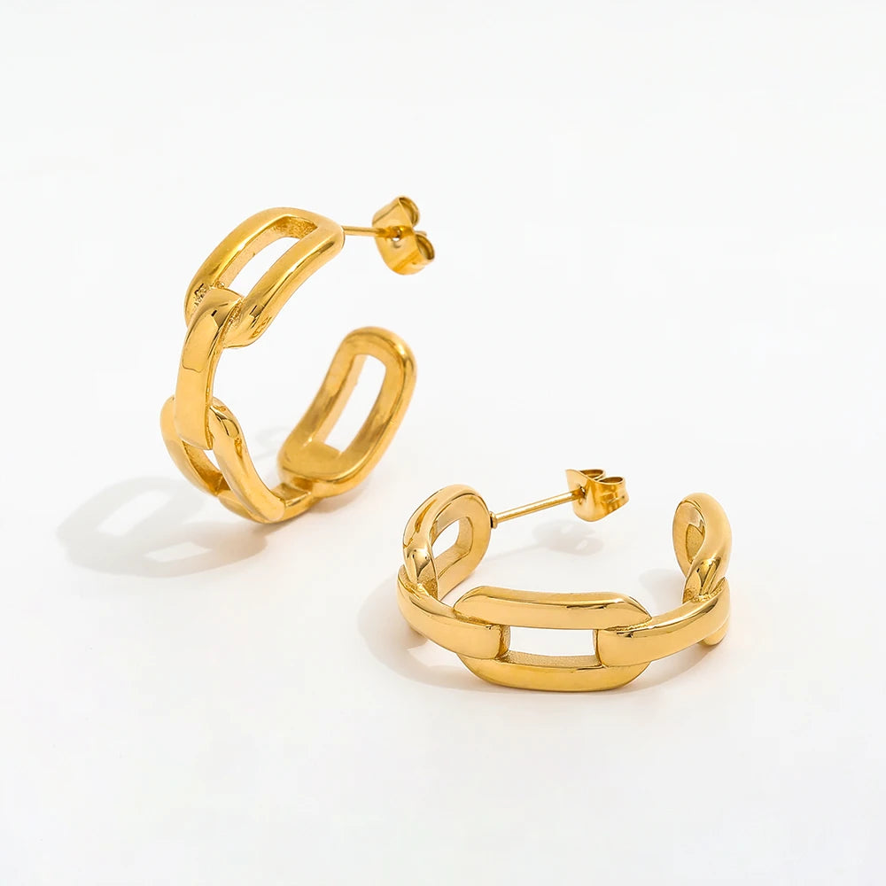 JOOLIM Jewelry PVD 18K Gold Plated Link Chain Hoop Earring  Stainless Steel Jewelry Tarnish Free