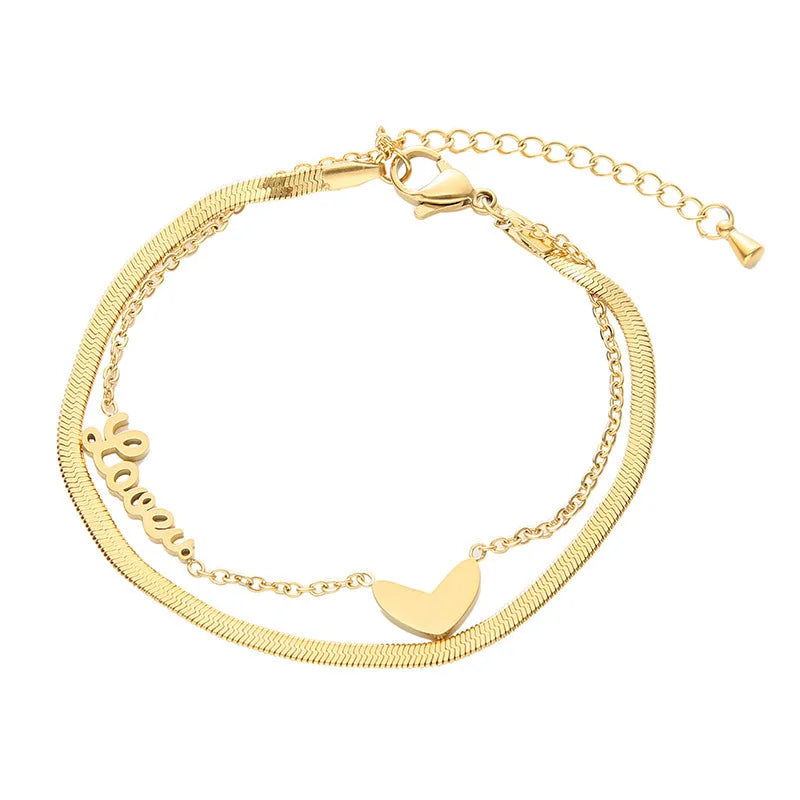 AA00567 Dainty Foot Jewelry Fashion 18k Gold Plated Stainless Steel Love Heart Anklet Bracelet for Women