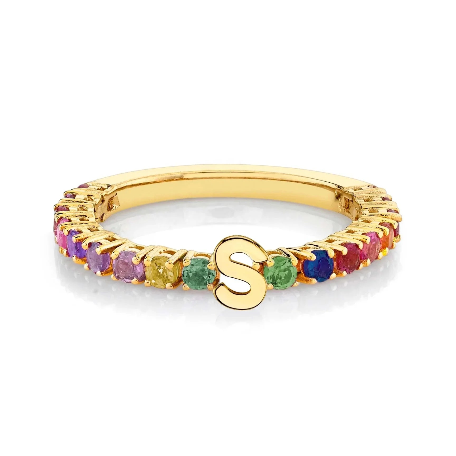 LOZRUNVE 925 Silver Fashionable 18k Gold Personalized Tennis Eternity Letter Ring