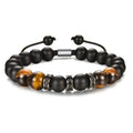 Men's Classic Obsidian Frosted Woven Beaded Bracelet Tiger Eye Volcanic Stone Geometric Fashion Jewelry Bangle for Football Fans
