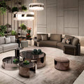 Blue Round Modern Sectional Sofa Curved Design Fabric Italian Luxury Sofa Set Living Room Furniture