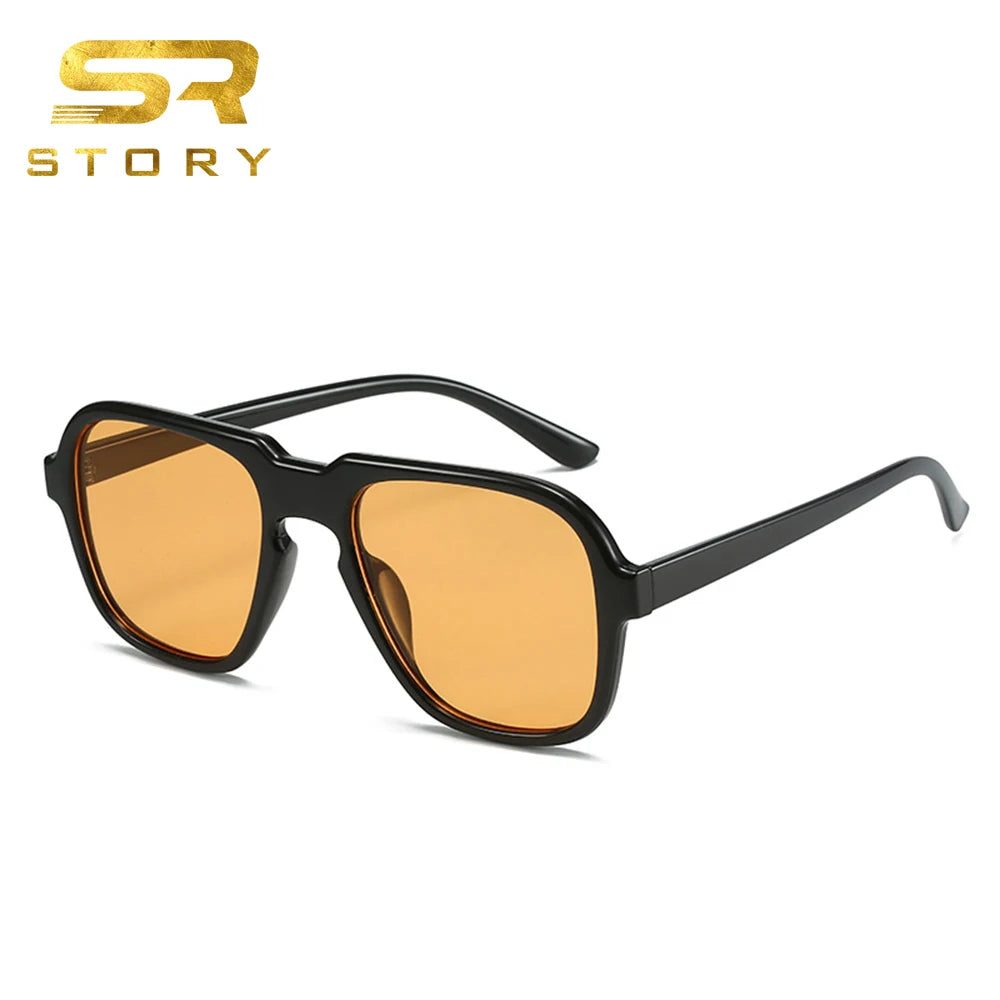 STORY XY13081 Vintage Leopard Square Sun Glasses Women Men 2024 New Retro Classic Yellow Lens Oversized Sunglasses Custom Logo