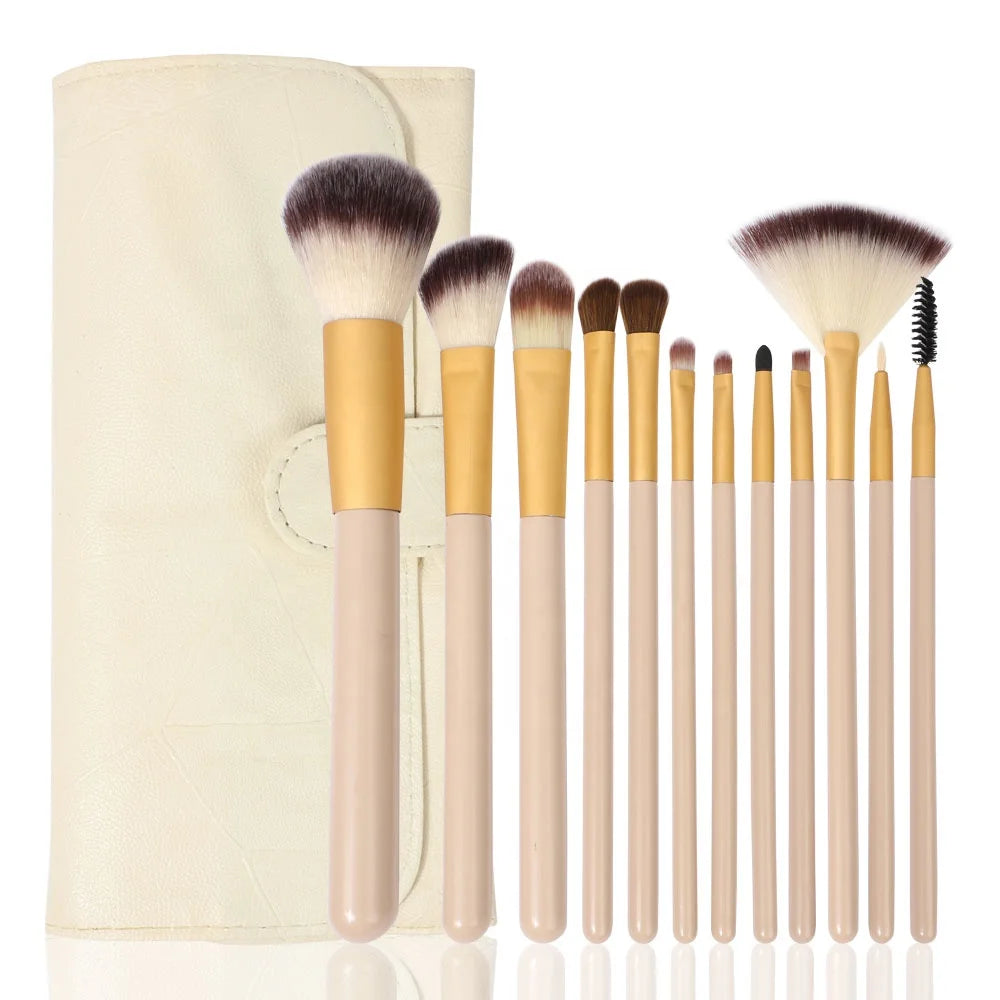 12pcs Eco-Friendly Rose Gold Ferrule Vegan Cruelty-Free Professional Makeup Brush Set Bag Private Label Face Eyebrow Pencil