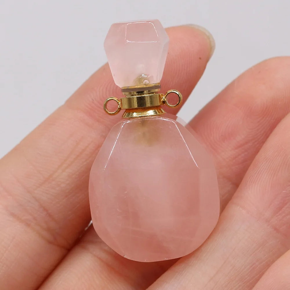 Hongzhuo Classic Vial Necklace Jewelry Gifts Healing Crystals Natural Stone Faceted Rose Quartz Perfume Bottle Pendant
