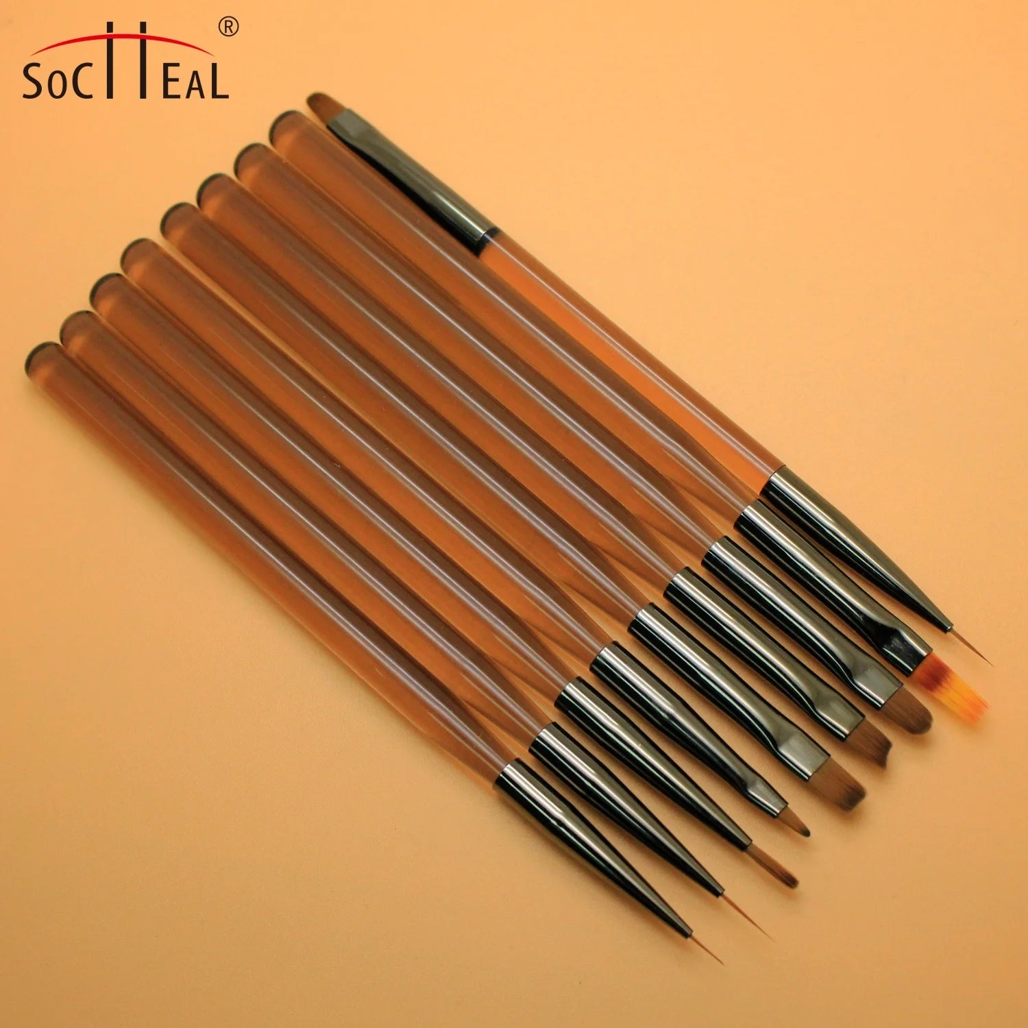 9Pcs Acrylic Handle Gel Oval Flat Slant Fine Liner 3D Acrylic Nail Brush Set