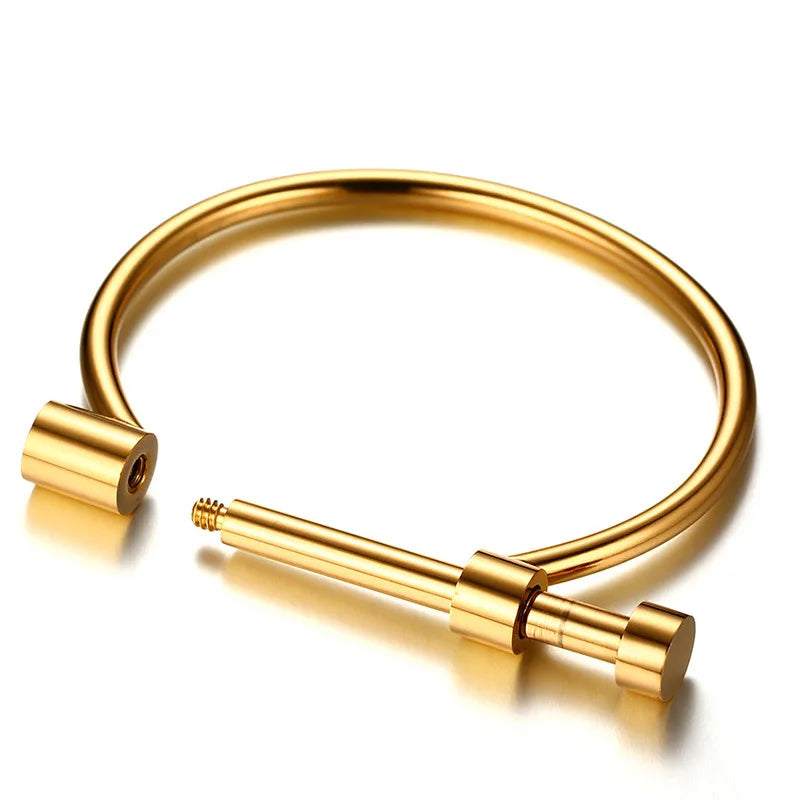 Factory High Polished Stainless Steel D Shape Bracelet Gold Bangle Bar Horseshoe Buckle Screw Cuff Bracelet