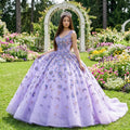 Lilac Bling Crystal Quinceanera Dress Princess Ball Gown Sleeveless 3D Flowers Appliques Corset Sweet 15 16 Party 6589