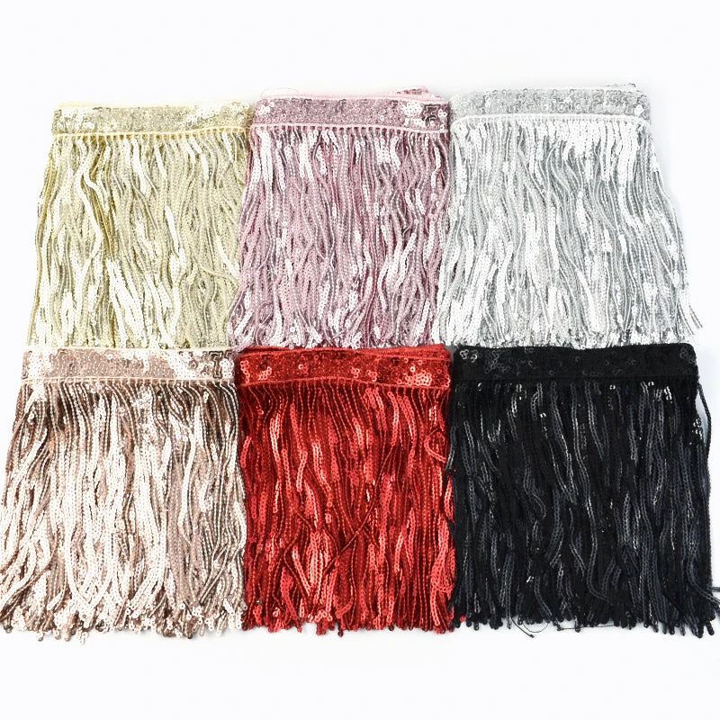 Deepeel RC402 14cm Garment Accessories Beads Embroidered Lace Tassel Sequins Fringe Lace
