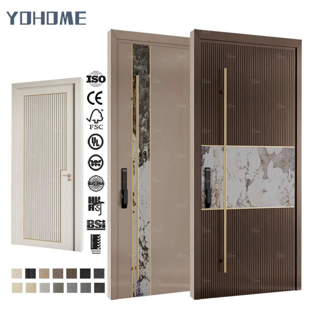 China Top Supplier Solid Core Pivot Door Modern Wooden Front Doors for House Entry Exterior Front Doors with Fingerprint Reader
