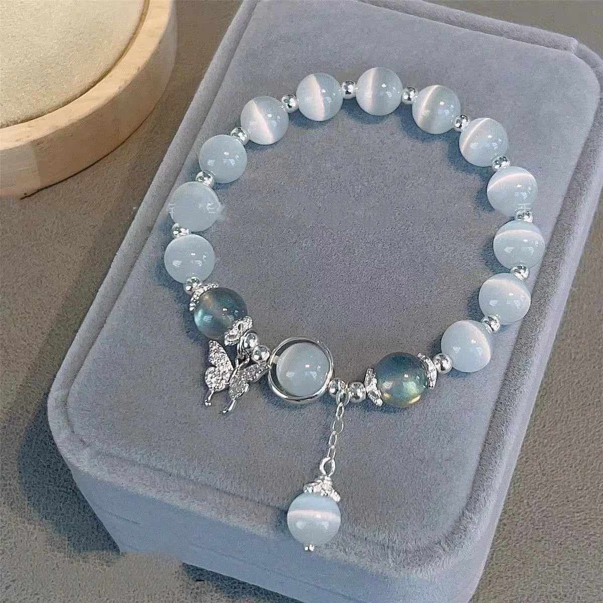 Hot Sale Healing 925 Sterling Silver Jewelry Cute Cat Eye Beads Bracelet Moonstone Zircon Star Butterfly Design for Women Girls