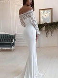 New Arrival Ladies Shoulder Lace Long Sleeve Wedding Dress Sweep Floor Length  Wedding Dresses
