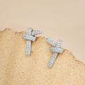 Wholesale Korean Style 925 Sterling Silver Tiny Earrings Girl's Lovely Full Zircon Pave Bow Tie Shaped Stud Earrings for Women