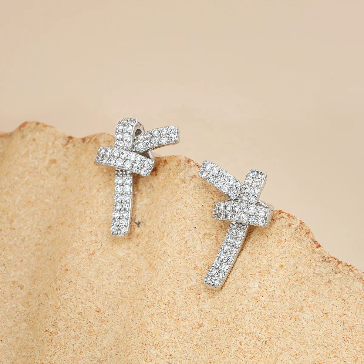 Wholesale Korean Style 925 Sterling Silver Tiny Earrings Girl's Lovely Full Zircon Pave Bow Tie Shaped Stud Earrings for Women