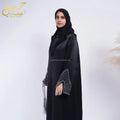For Black Satin Polyester Breathable High Quality Open Abaya Coat with Rhinestones Wholesale