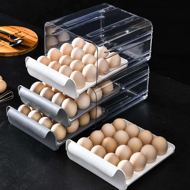 Double Layer Drawer Egg Box Kitchen Refrigerator Storage Pull-out Fresh-keeping Plastic Box