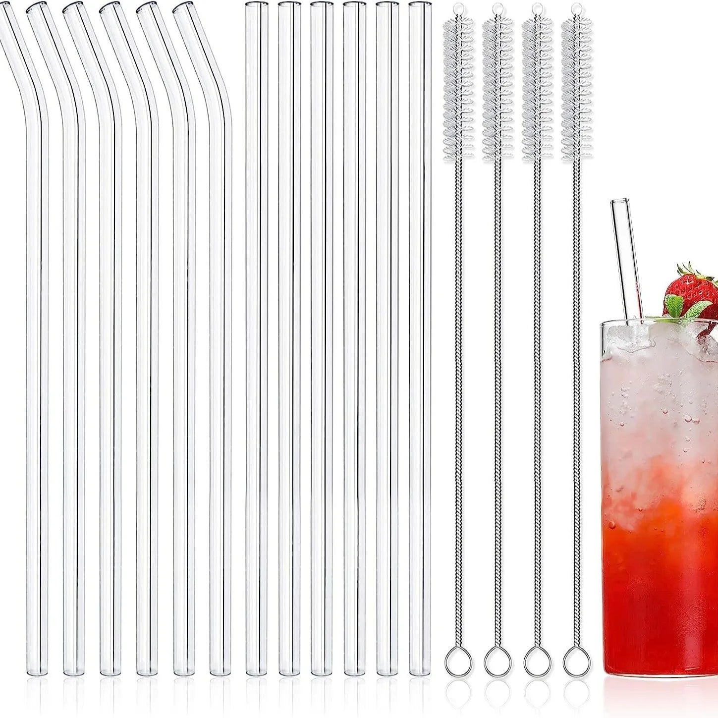 Glass Smoothie Straws Bulk Sturdy Long Short Clear Shatter Resistant Heat-Resisting Reusable Straight Bent Drinking Straws