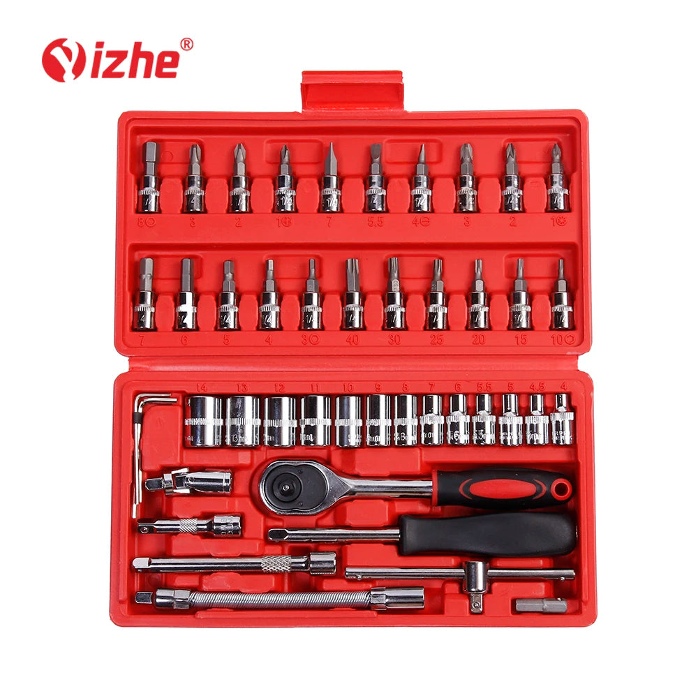 46-Piece Carbon Steel Chrome Plated Socket Set OEM AYZ Brand GS Certified 1 Year Warranty MegaBDM