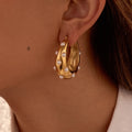 Special High Polished Trendy Jewelry Stainless Steel 18k Gold Plated Big Size Zircon Pearl Hoop Earrings Women