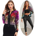 Womens Rainbow Sequin Jackets Multicolour Glitter Blazer Colourful Sparkly Tops Party Clothes Fashion Coat Bomber Jacket