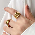 MICCI Wholesale Custom PVD 18k Gold Plated Stainless Steel Wrinkle Irregular Texture Ring for Women Jewelry