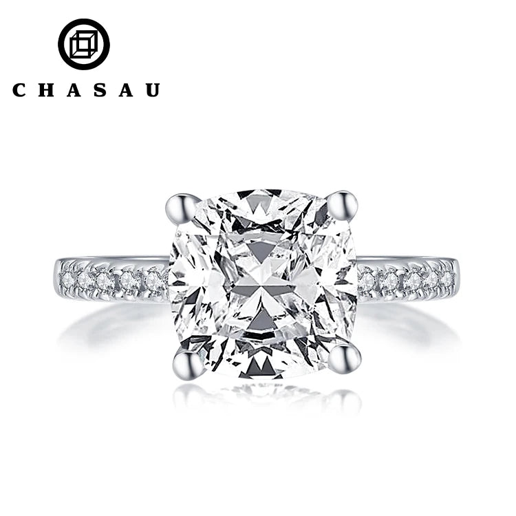 Top Sell Classic 9mm 3.25 CT Cushion Cut Engagement 925 Sterling Silver Cubic Zircon Wedding Ring for Women
