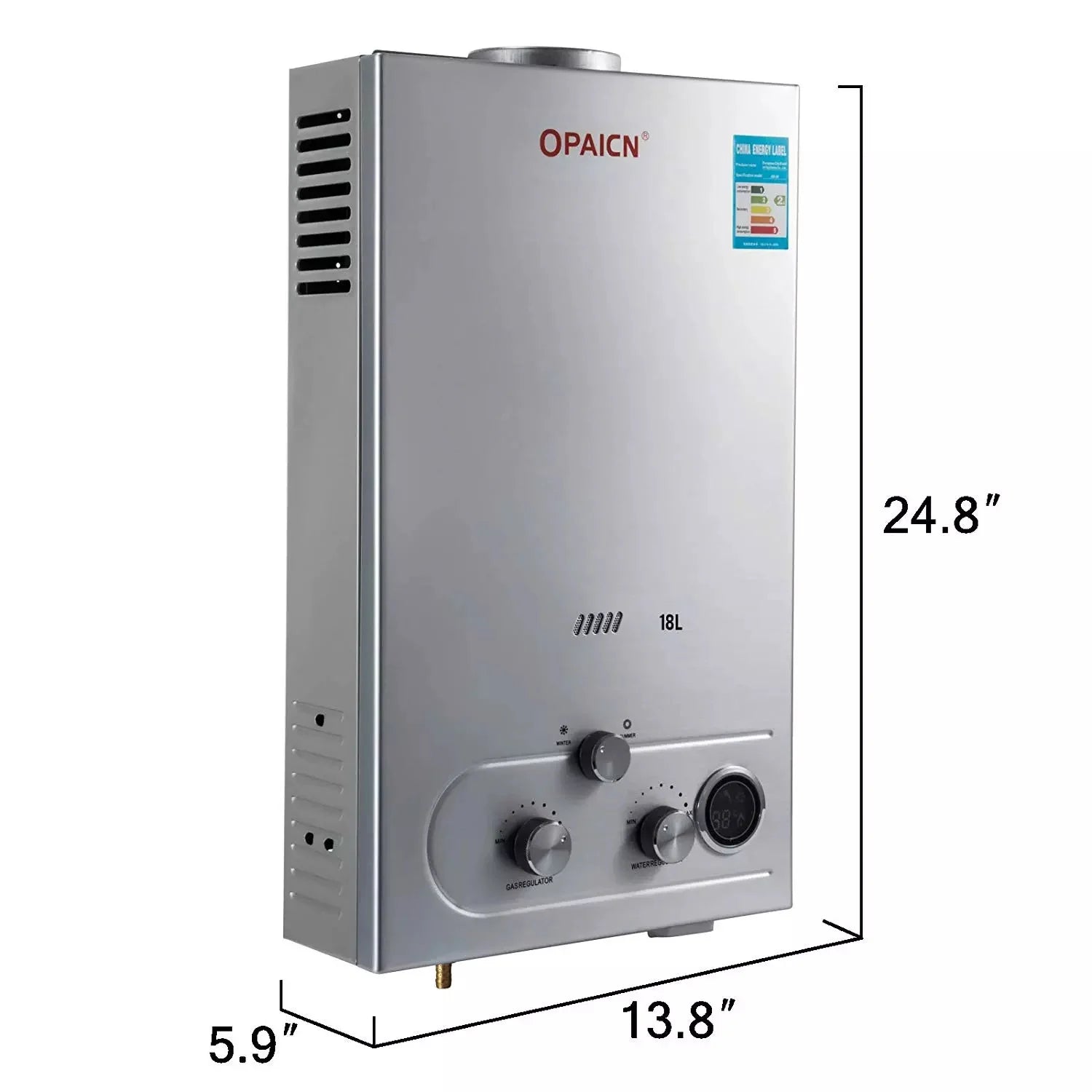 18L Tankless LPG Propane Gas Hot Water Heater Instant Boiler for Bathroom Shower Stainless Steel Flue Type Outdoor Households