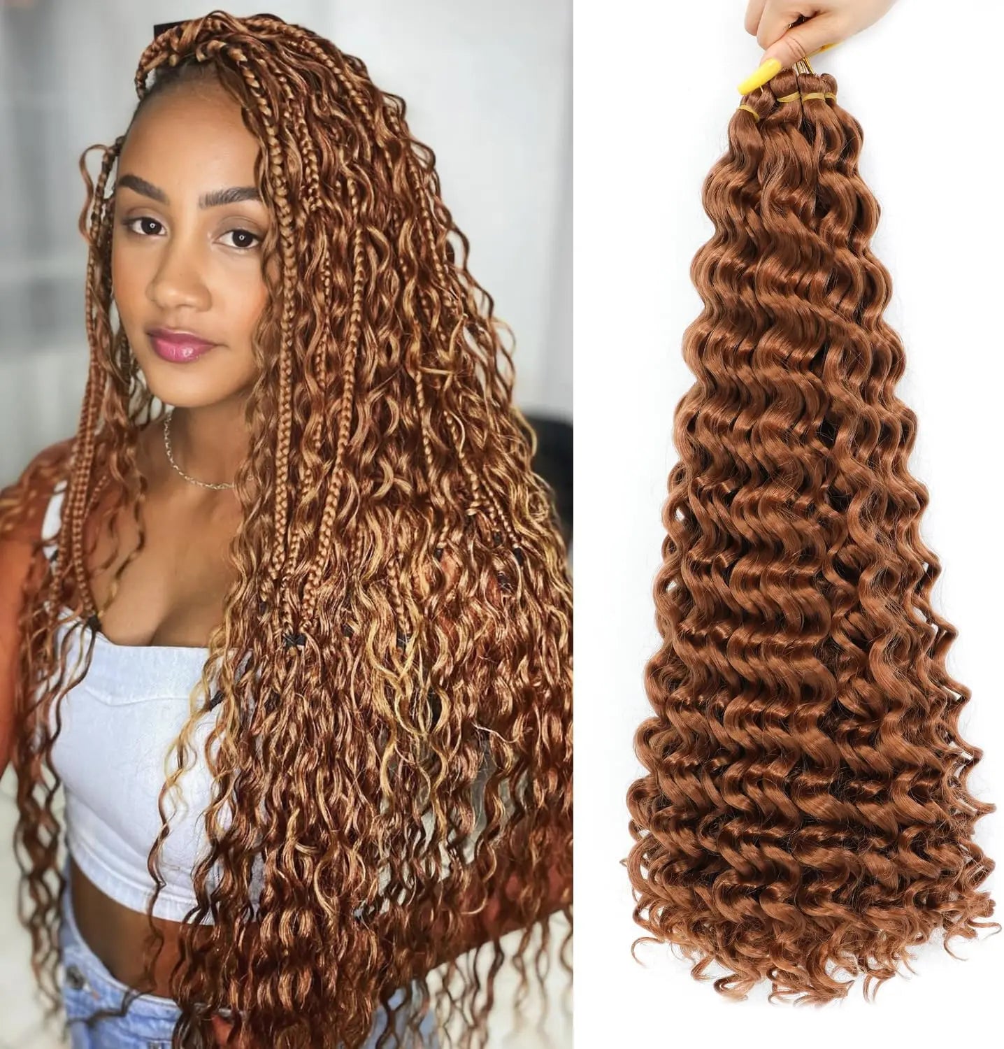 New Arrival Synthetic Deep Water Wave Crochet Hair Ready to Use High Temperature Fiber Dyed Hair Extension 22 Inch