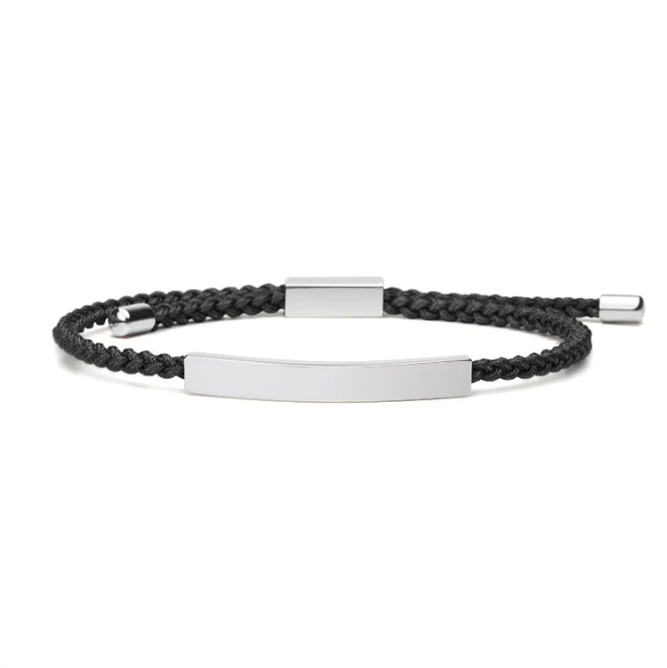Stainless Steel Accessories and 2mm Adjustable Braided Rope Custom LOGO Men Bracelet