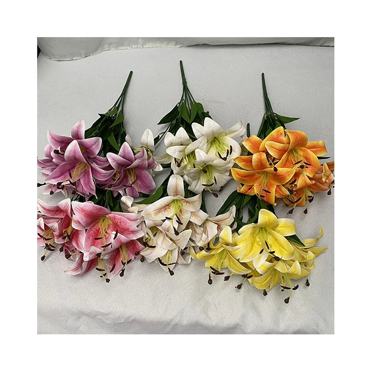 Custom 3D Big Hand 7-Head Lily Wall Decorative Artificial Flowers Professionally Manufactured with Promotional Price