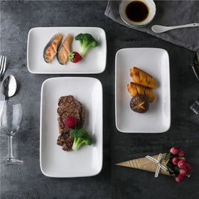 Nordic Porcelain Ceramic Restaurant Dinnerware Rectangular White Dinner Plate