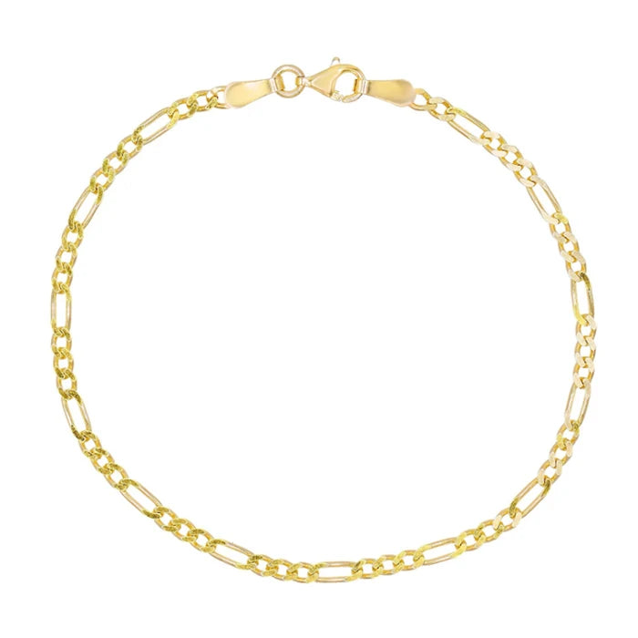 Hot Selling Ladies 925 Sterling Silver Gold Plated Figaro Anklet Chain Foot Ankle Bracelet Jewelry