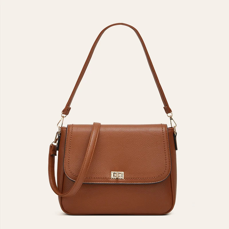 Trendy Classic Black Brown Big Ladies Lichee PU Leather Handbag Shoulder Crossbody Bag for Women 2025