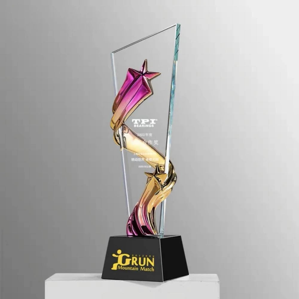 Adl New Design Acrylic Awards Customized Logo Words Sports Events Gifts Crystal Glass Trophy