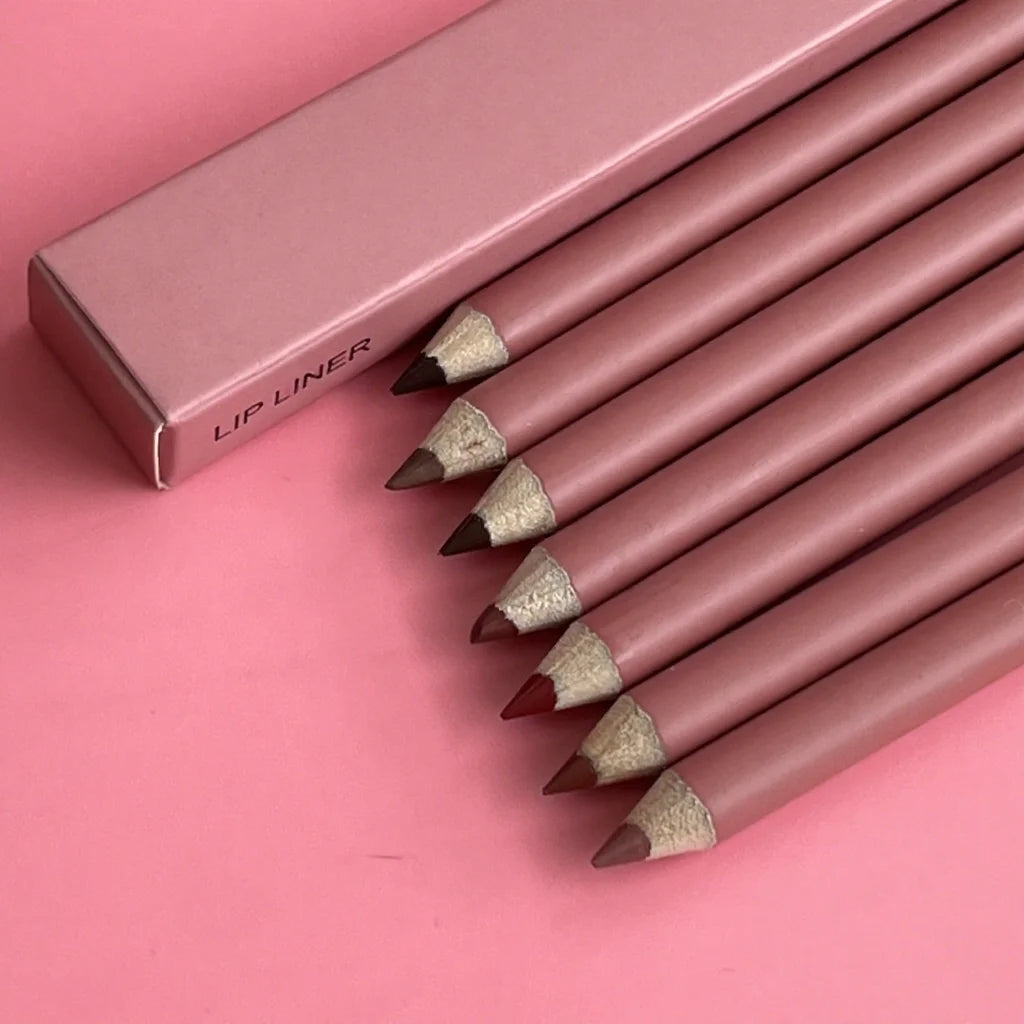 Private Label Creamy Smooth 7 Colors Waterproof Sharpenable Wood Nude Lip Liner with Your Own Brand