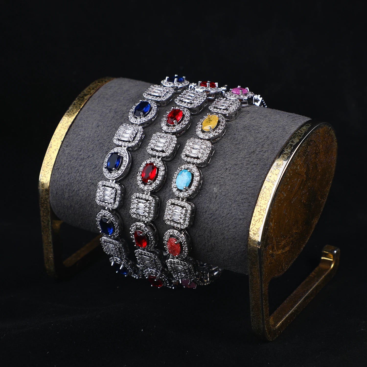 Luxury Bling Colourful Zircon Jewelry Charm Bracelets Royal Blue Crystal Ruby Tennis Bracelet Women